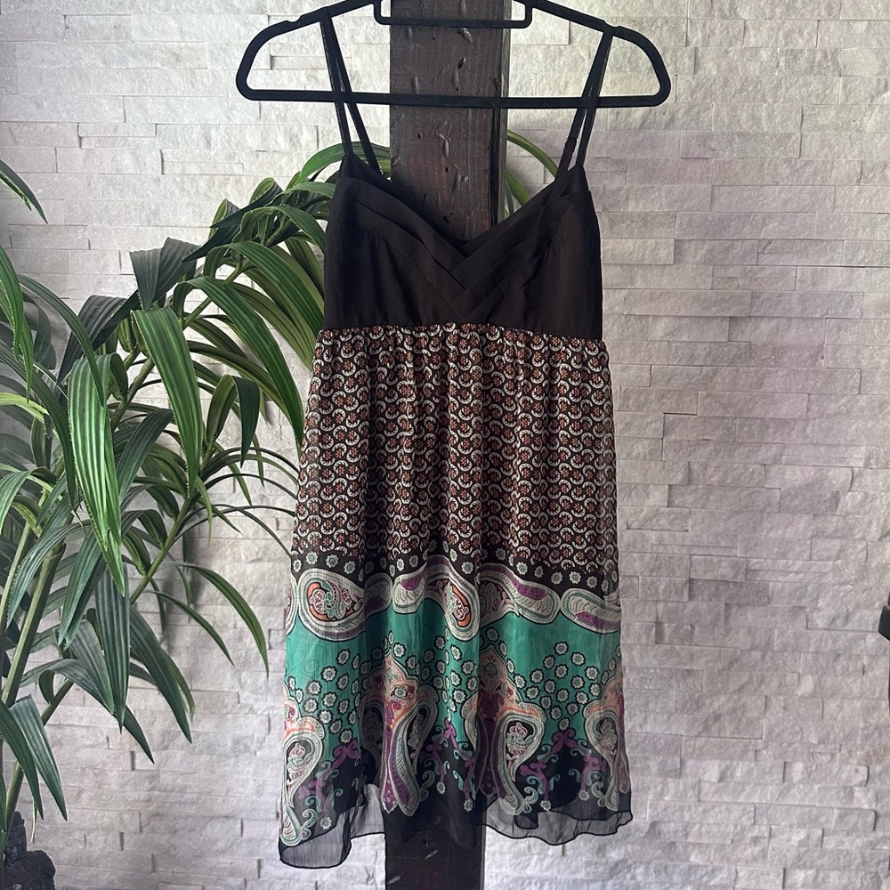 PINKY Vintage Y2K Mini Dress Paisley Boho Babydoll Chiffon Dress Size M